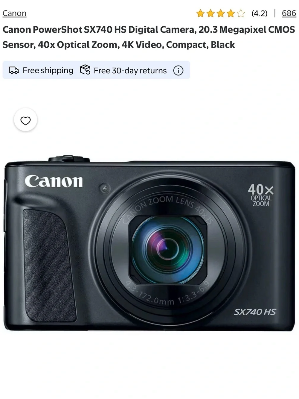 Canon PowerShot SX740 HS Compact Digital Camera — Black